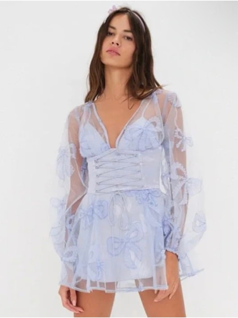 For Love & Lemons Sheer Lavender Mini Dress